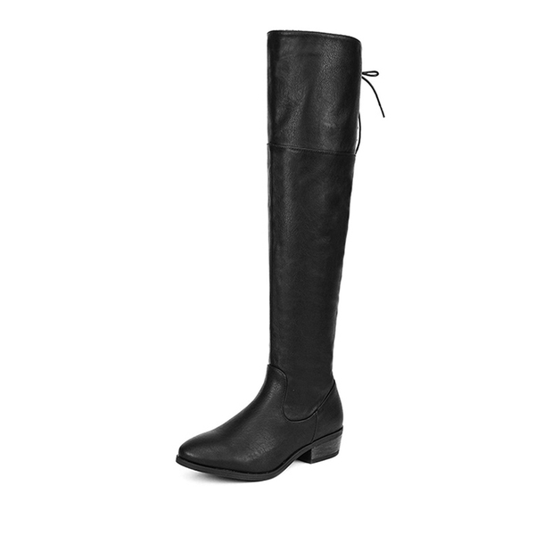 Block Heel Over The Knee High Boots - BLACK PU -  0